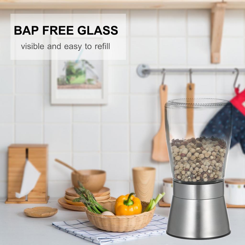 Salt and Pepper Grinder Refillable Coarseness 304 Stainless Steel Salt and Pepper Mill Shakers With Lid Seasoning Jar Holder Container
