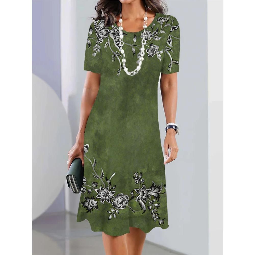 New Floral Short Sleeve Dress Bohemian Vacation Summer Dresses Plus Size Women's Fashion Comfortable Loose Dress
