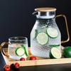 Transparent Glass Water Jug Hot/Cold Tea Pot Stainless Steel Flow Lid Carafe with Handle Heatproof Teapot Set