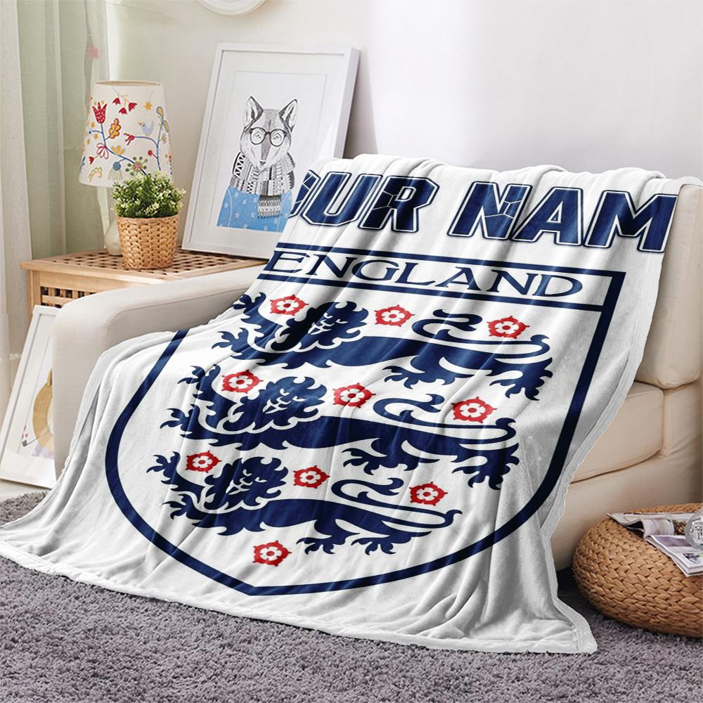 1PC Custom Name England Soccer Patterned Flannel Blanket Suitable For All Seasons for Home Decor Warmth and Comfort Gifts Holiday Present
