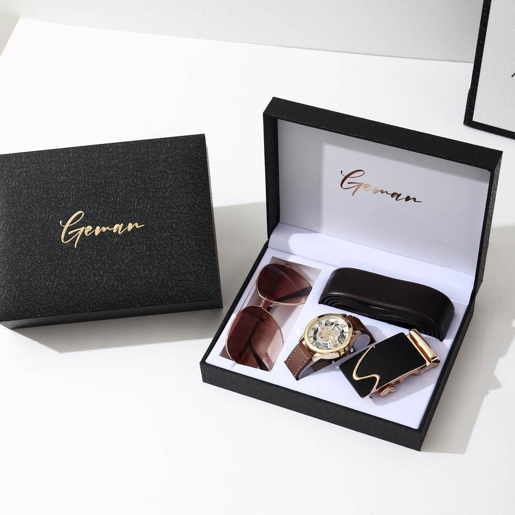 Weihnachtsgeschenkset: Ledergürtel, Uhr, Brieftasche für Freund
