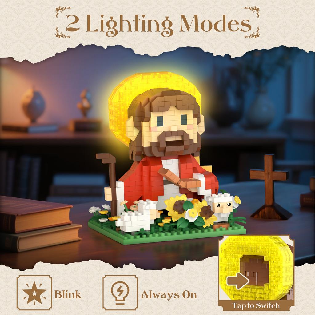 Non-Toxic Creative Desk Decoration Jesus Figures Building Blocks Kids Toys Sunflower Sheep With Led Lights Christmas Gifts