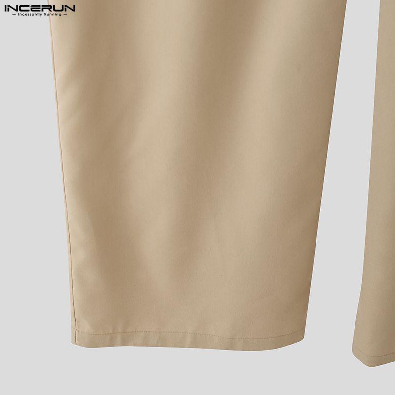 INCERUN Men Short Sleeve Zip-up Jumpsuits Casual Long Cargo Rompers Overalls