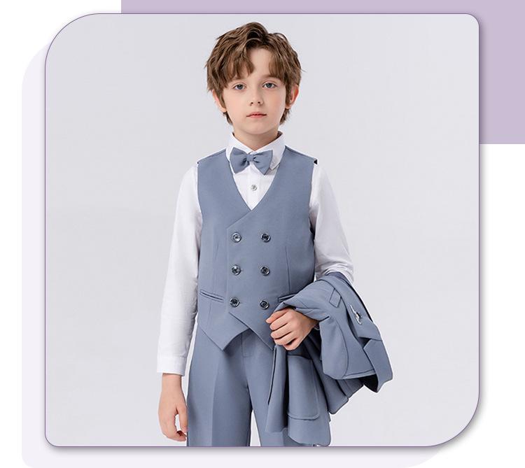 Boys' Solid Color Tuxedo Suit - Spring/Autumn British Style Blazer and Piano Performance Set