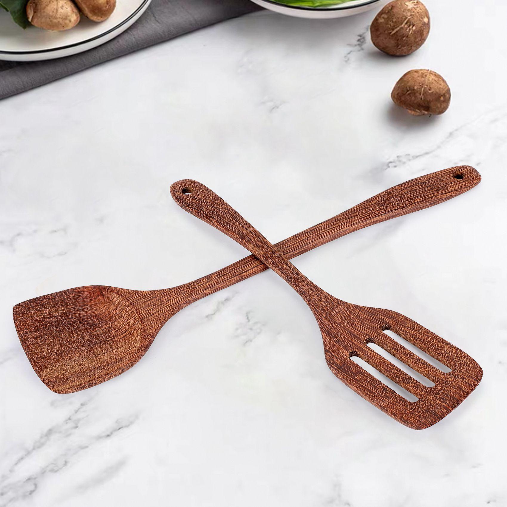 B-Est 2 Pack Wooden Spatula For Cooking,Wooden Wok Spatula Of Unpainted Handmade By Natural Wood