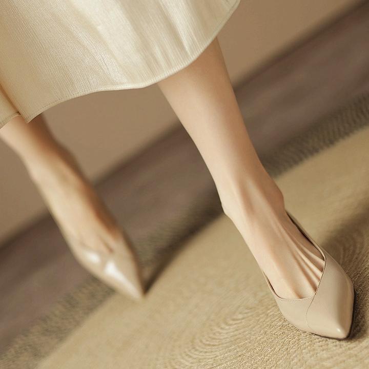 Women's Sheepskin Pointed Toe Slip-on Pumps Elegant Ladies 5cm Thin High Heel Daily Slim Dress Heeled Shoes for Woman