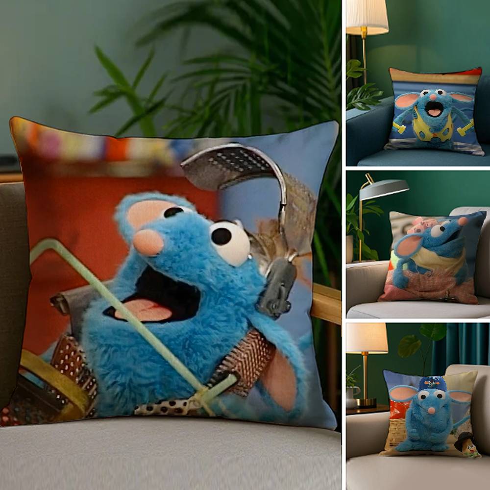 TV Blue Mouse T-Tutter Pillow Case Sofa Living Room Bedroom Double-sided Printing Square Cushion Nap Time Cushion Cover
