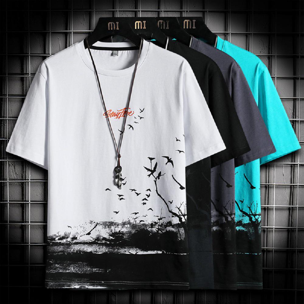 Ice Silk Men's Trendy Printed T-Shirt - 2023 Summer Half-Sleeve Top