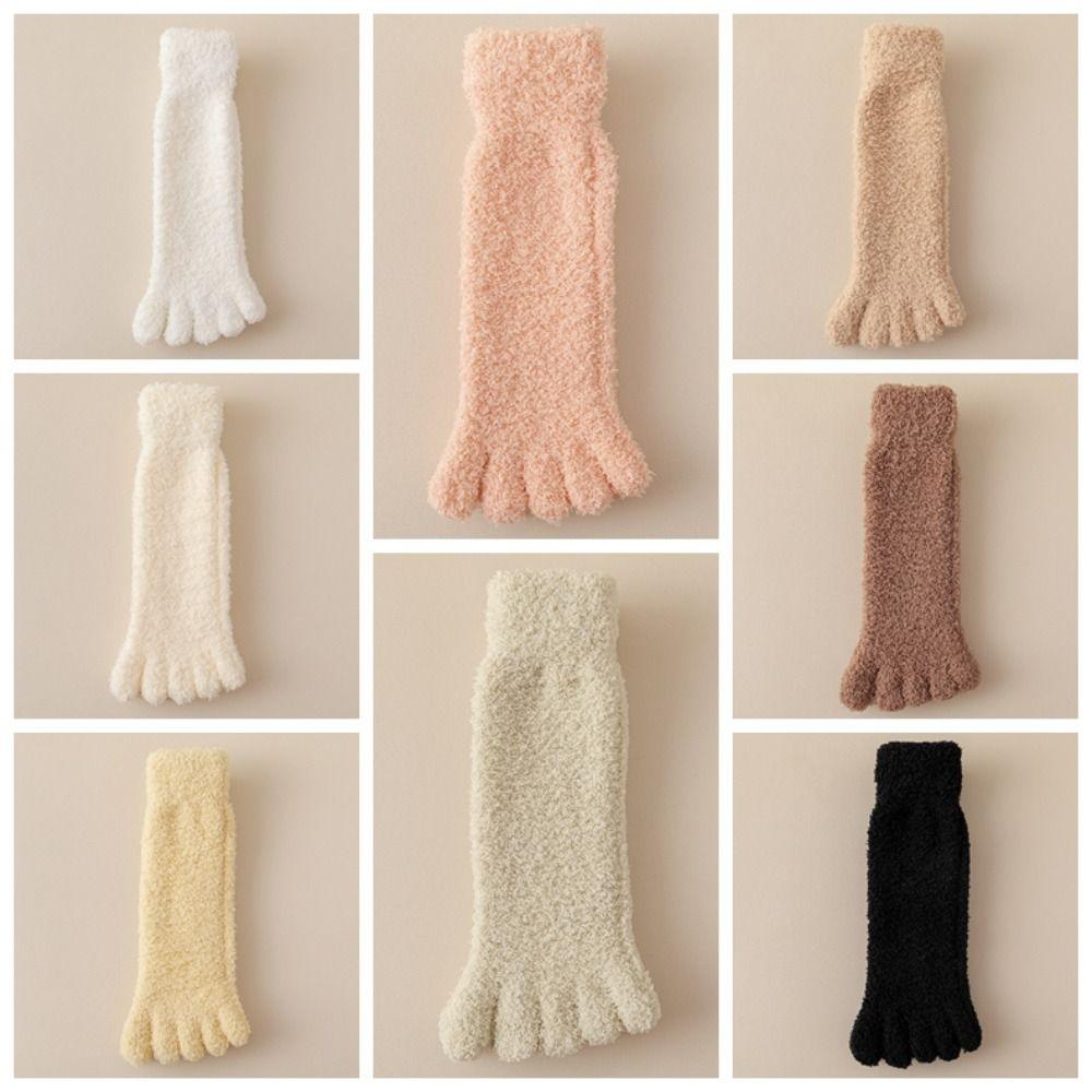 Mid Tube Five Toe Fleece Socks Winter Floor Socks Women Kawaii Five Toe Plush Socks  Winter