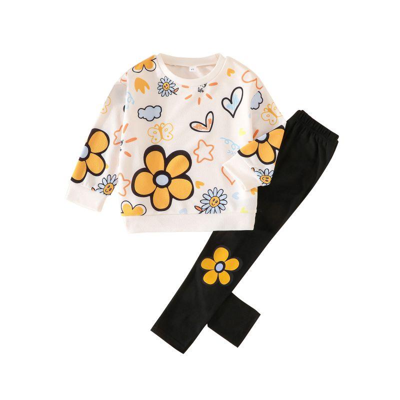 4-8 Years Kids Girls Petal Pattern Sweatshirt and Pants