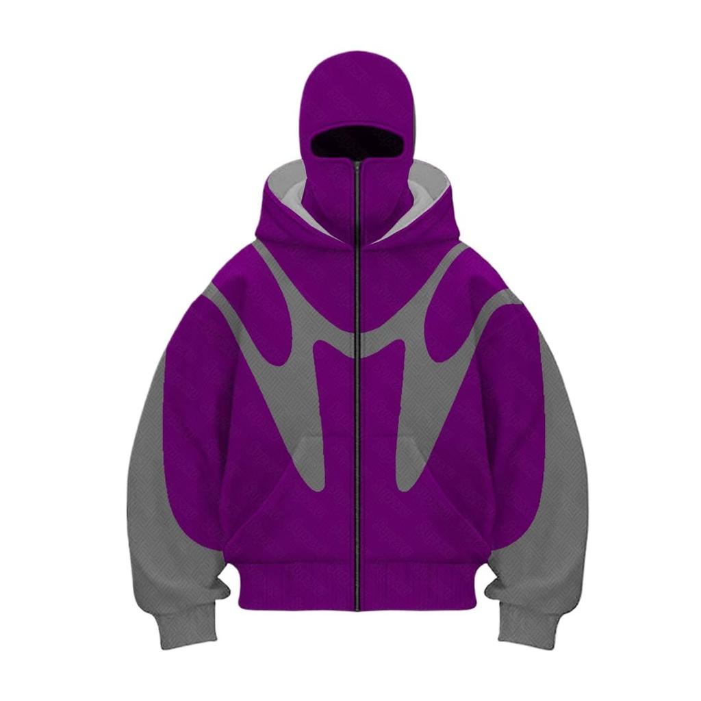 Men's Oversized Zip Up Hoodie Color Block Long Sleeve Hooded Sweatshirts Retro Jacket  Hoodie