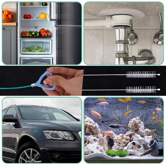 Sunroof Drain Cleaning Tool, 118in Long Wire Pipe Cleaner with 2 Straight Flexible Cleaning Brushes Heart Handle Design Drain Snake Unclogger Hole