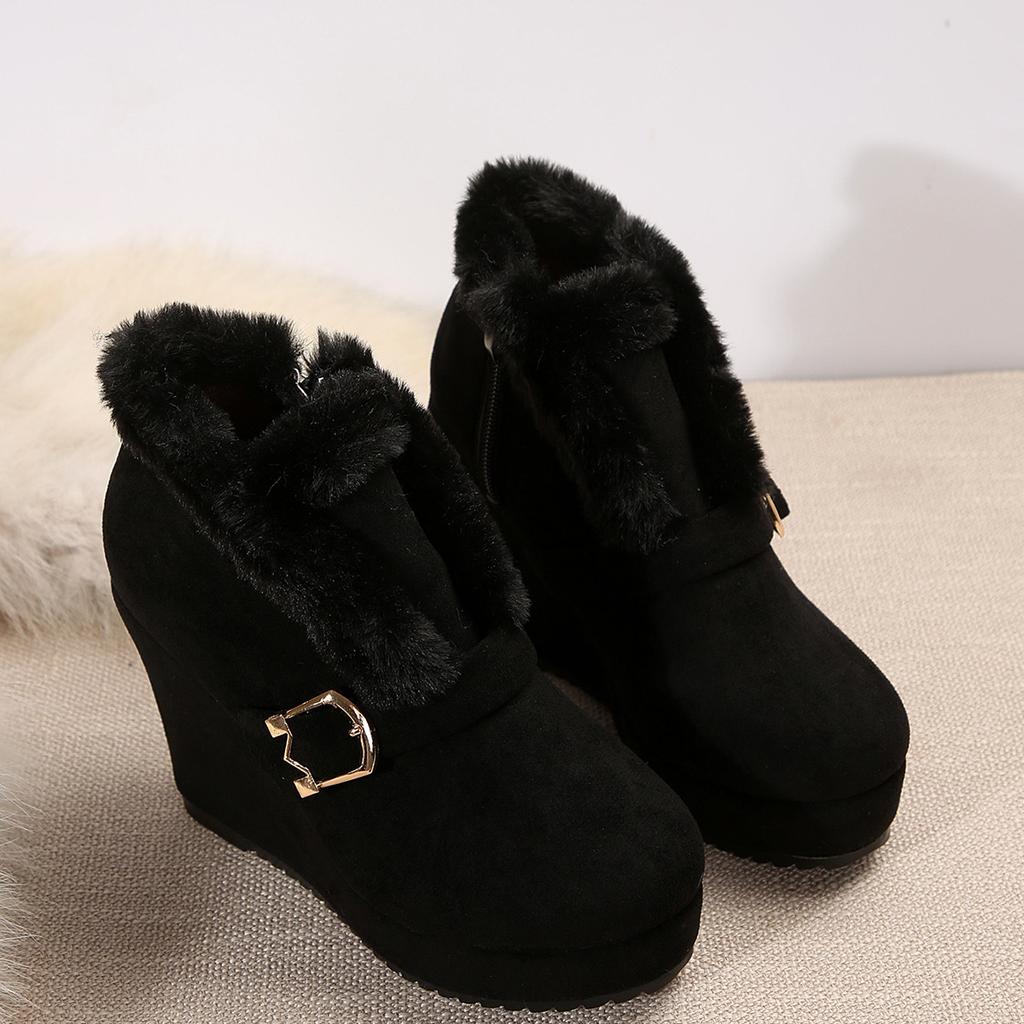 Fashion Big Size 36-43 Fashion New Round Toe Buckle Boots for Women Sexy Ankle Boots Platform Heels Sleeve Middle Barrel Banquet Suede