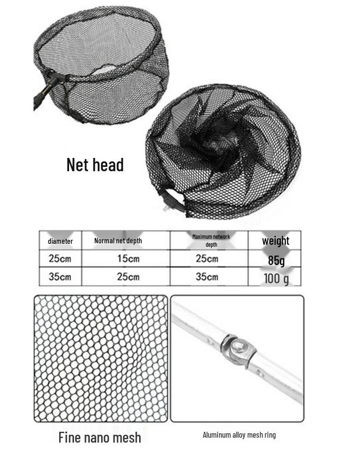 Telescopic Aluminum Alloy Landing Net with Folding Head for Catching Fish