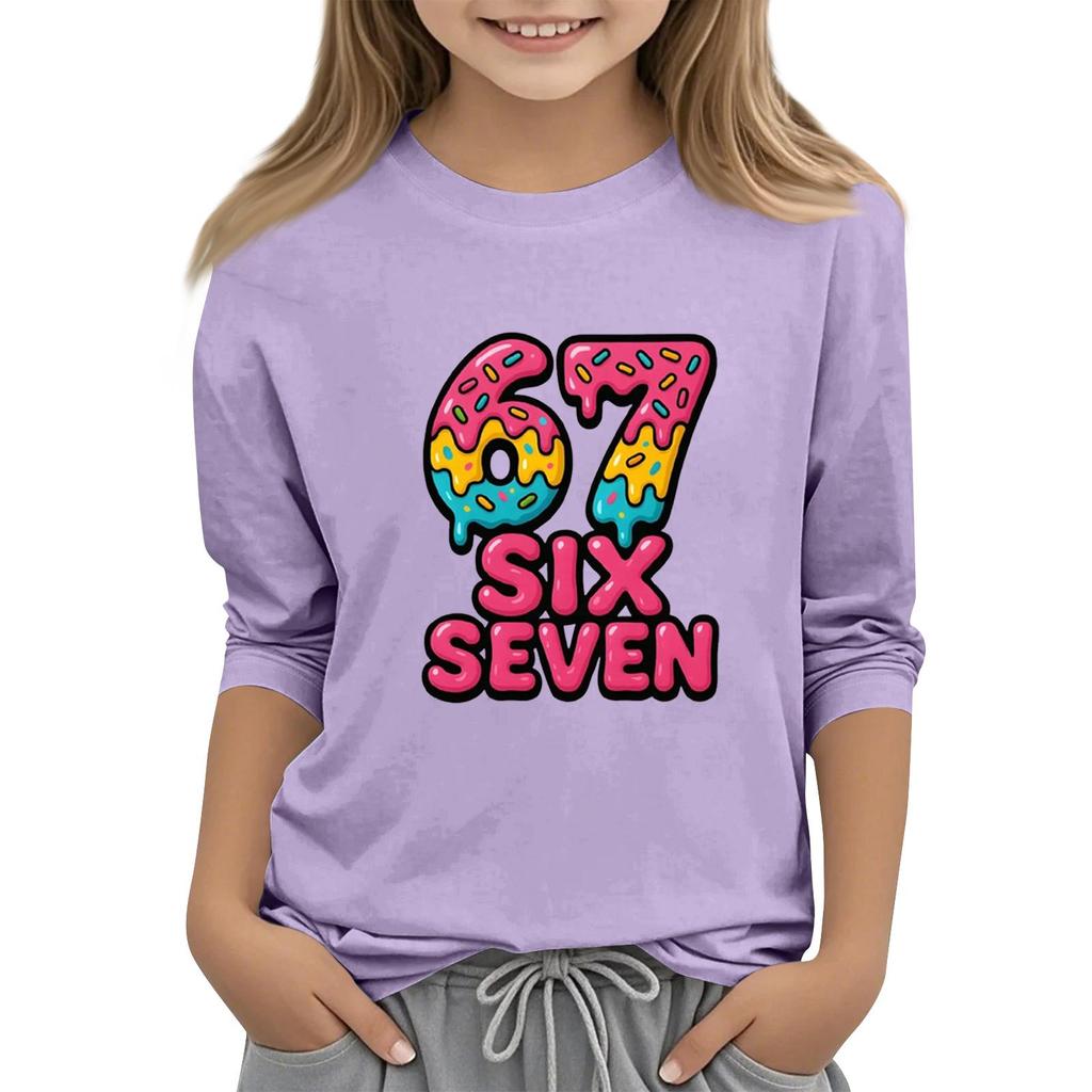 Moda dziecięca Koszulka z rękawem trzy czwarte z okrągłym dekoltem z nadrukiem Casualowa