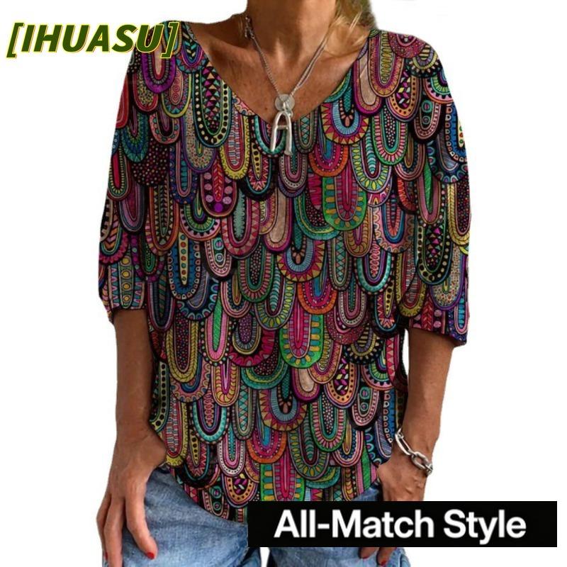 IHUASU Women's Fashion Casual Long Sleeve O-Neck Blouses & Shirts