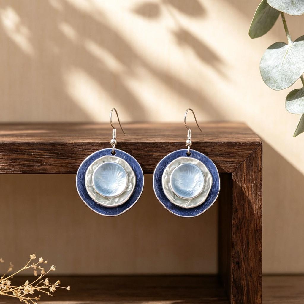 Hot-selling three-layer round cake pure hand-painted environmentally friendly alloy earrings personalized light luxury temperament versatile earrings
