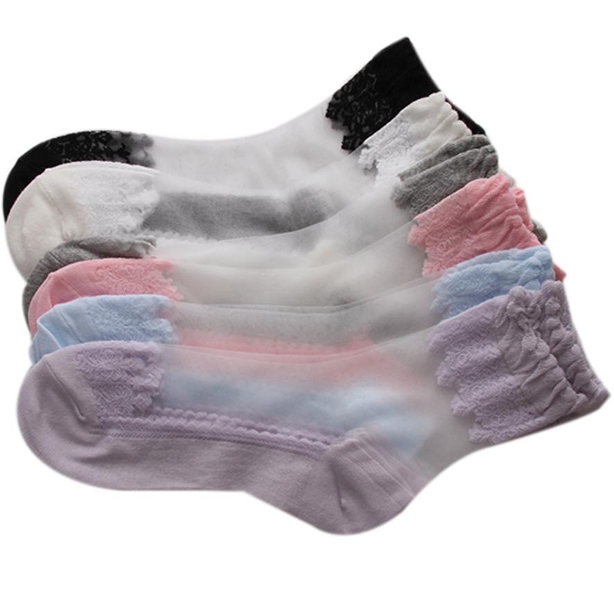 Mädchen Lolita Barock weiche Spitze transparente Kristallstrümpfe Glasstrümpfe kurze Socken Florsocken