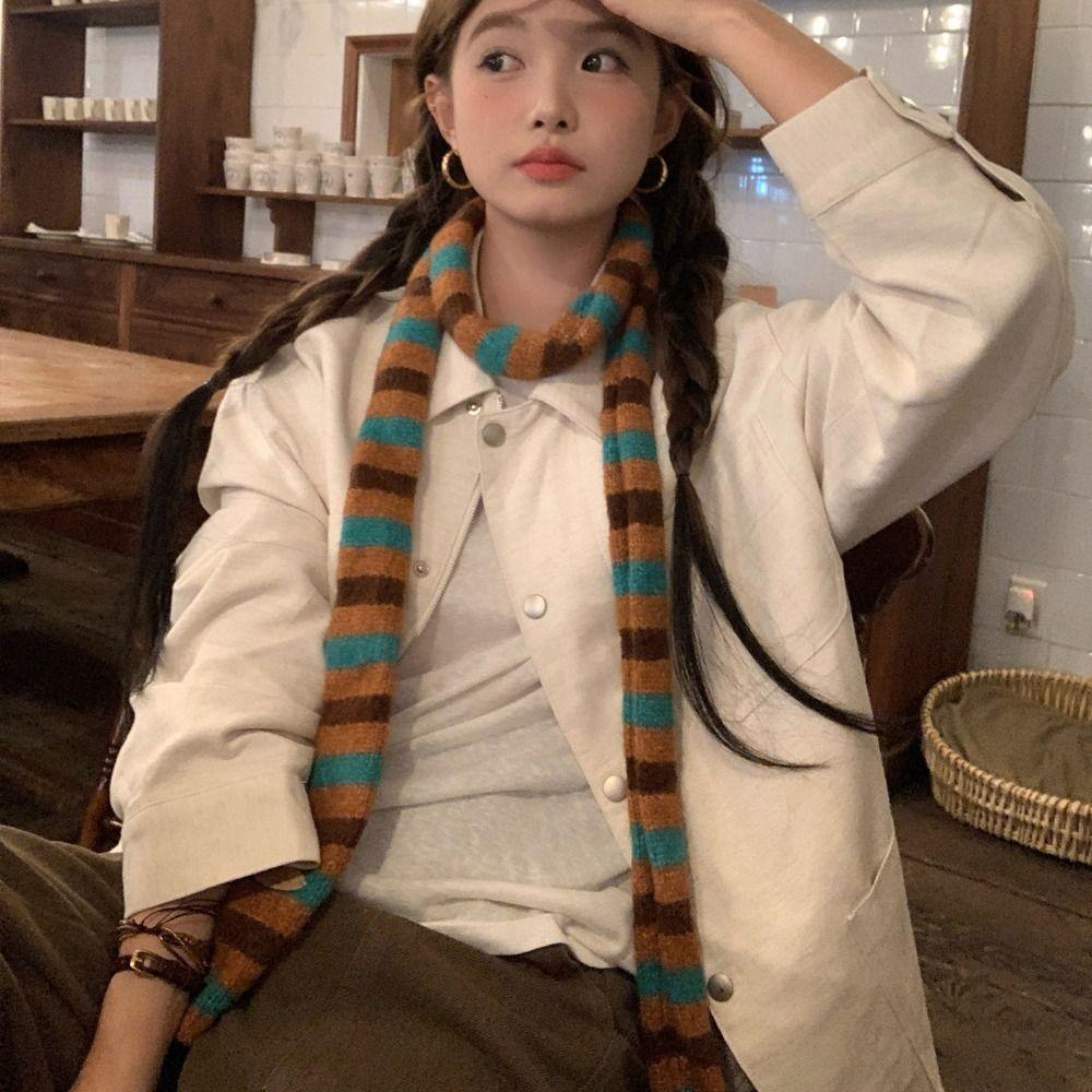 Narrow Striped Scarf Korean Style Winter Shawl Soft Cashmere Knitted Scarf  Autumn Winter