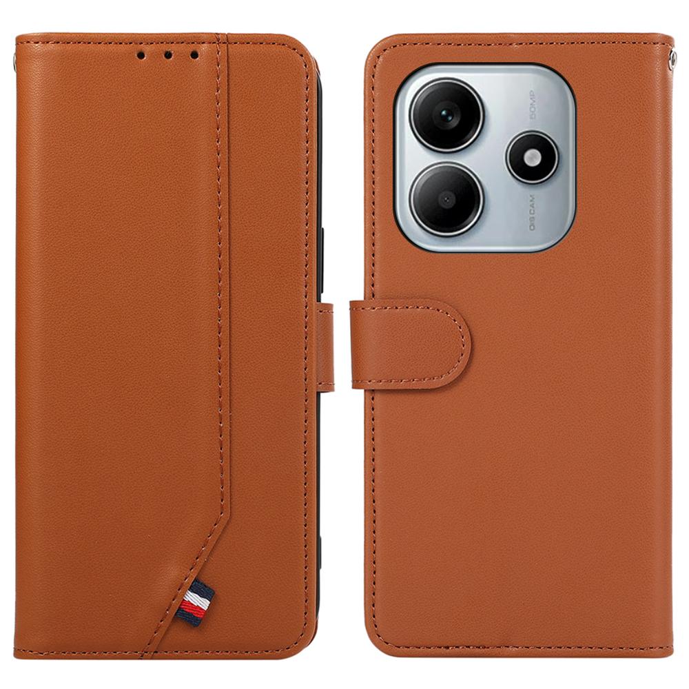 

For Xiaomi Redmi Note 14 4G (163.25x76.55x8.16mm) Case RFID Blocking Flip Leather Phone Cover Brown