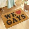 We Love Gays Pride Text Doormat, Colorful Heart Non-Slip Entryway Rug, Durable Washable Floor Mat for Home and Patio Decor