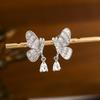 S925 Sterling Silver Butterfly Stud Earrings with Zirconia Water Drop Design for Women - Elegant & Luxurious