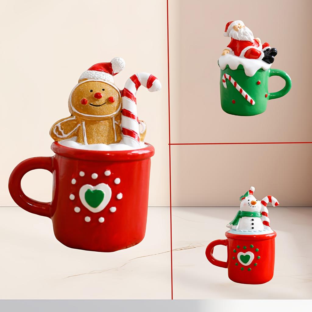 Christmas Santa Claus Resin Ornament Festive Red/White Gingerbread Design with Santa Hat, Broomstick,Candy Canes,Christmas Decorations