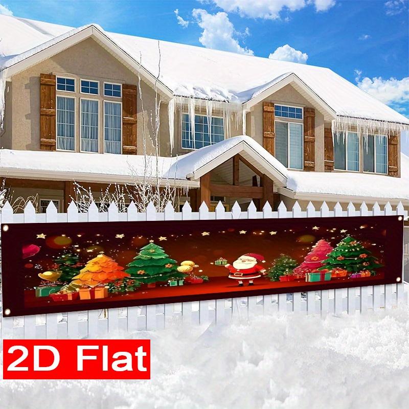 Festive Holiday Santa Claus & Gift Box Christmas Fence Banner, Outdoor Garden Porch Decor