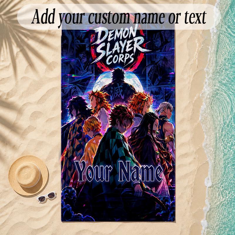 Beach TowelDemon Slayer Custom Name Text Personalized Soft Towel for Beach Pool Indoor Home Decor Gift