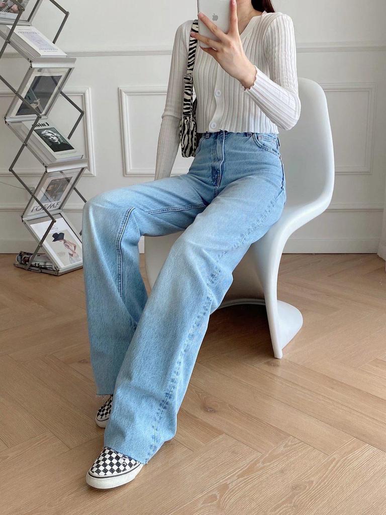 European & American French Design Women's High-Waisted Colored Straight-Leg Jeans - Versatile, Casual, Elegant