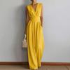 2026 Womens Sleeveless Solid Color High-Waist Wide-Leg Jumpsuit Elegant Casual Office Wear