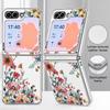 Colorful Flowers Pattern Case For Samsung Galaxy Z FlIP 7 FE 6 5 Z Flip7 Flip6 Flip5 Luxury Plating PC+PU Leather Hybrid Folding Phone Cover