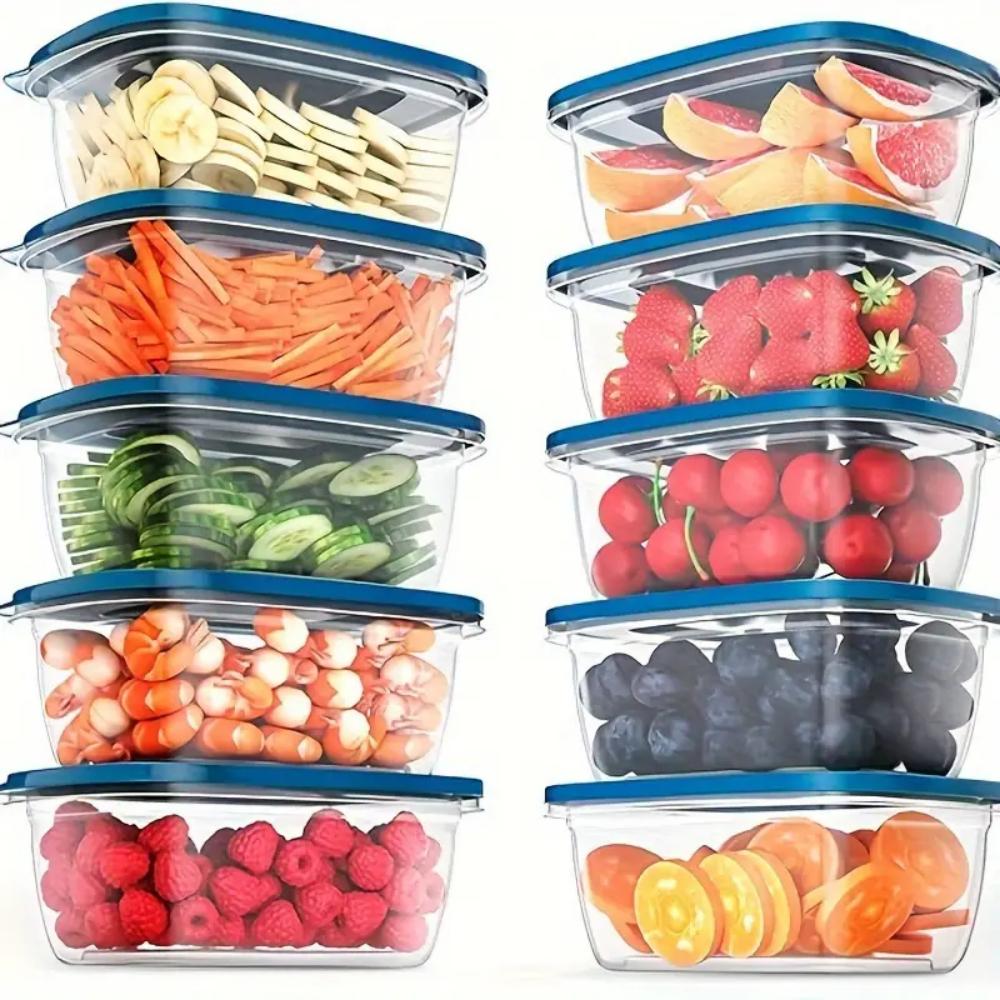 Six 709-milliliter Rectangular Plastic Food Containers with Colorful LIDS, Lunch Boxes, Suitable for Storing Fruits and Food