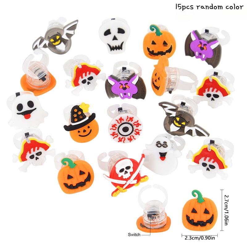 Multi-Item 10/15pcs 3D LED Light-Up Rings, Random Styles, Halloween Christmas Party Favor Packs Gifts