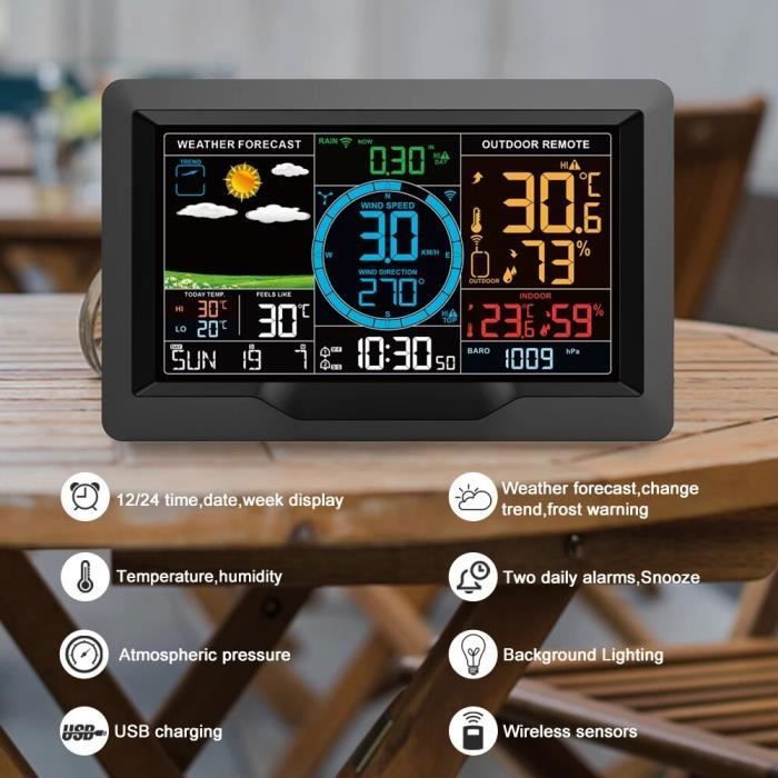 Station Météo Sans Fil Écran LCD Couleur Avec Capteur Intérieur Extérieur Appli.BAZARLAND30