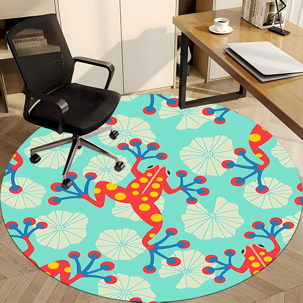 1PC Frog Floral Office Round Area Rug, Mat Suitable For Office, Under Office Chairs Bedroom Living Room Home Decor, Room Deco