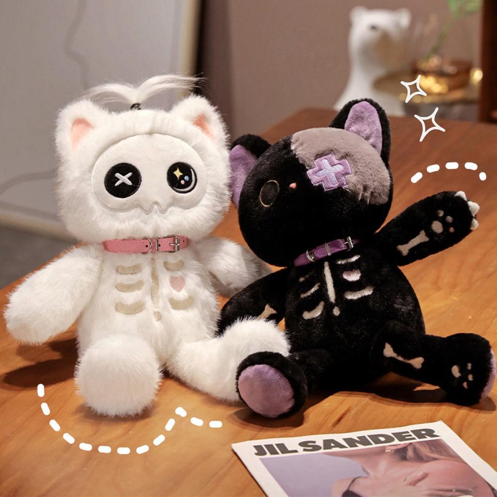 Soft And Cuddly Skull Cat Stuffed Animal Short Plush 39cm Height Perfect Gift For Cat Lovers