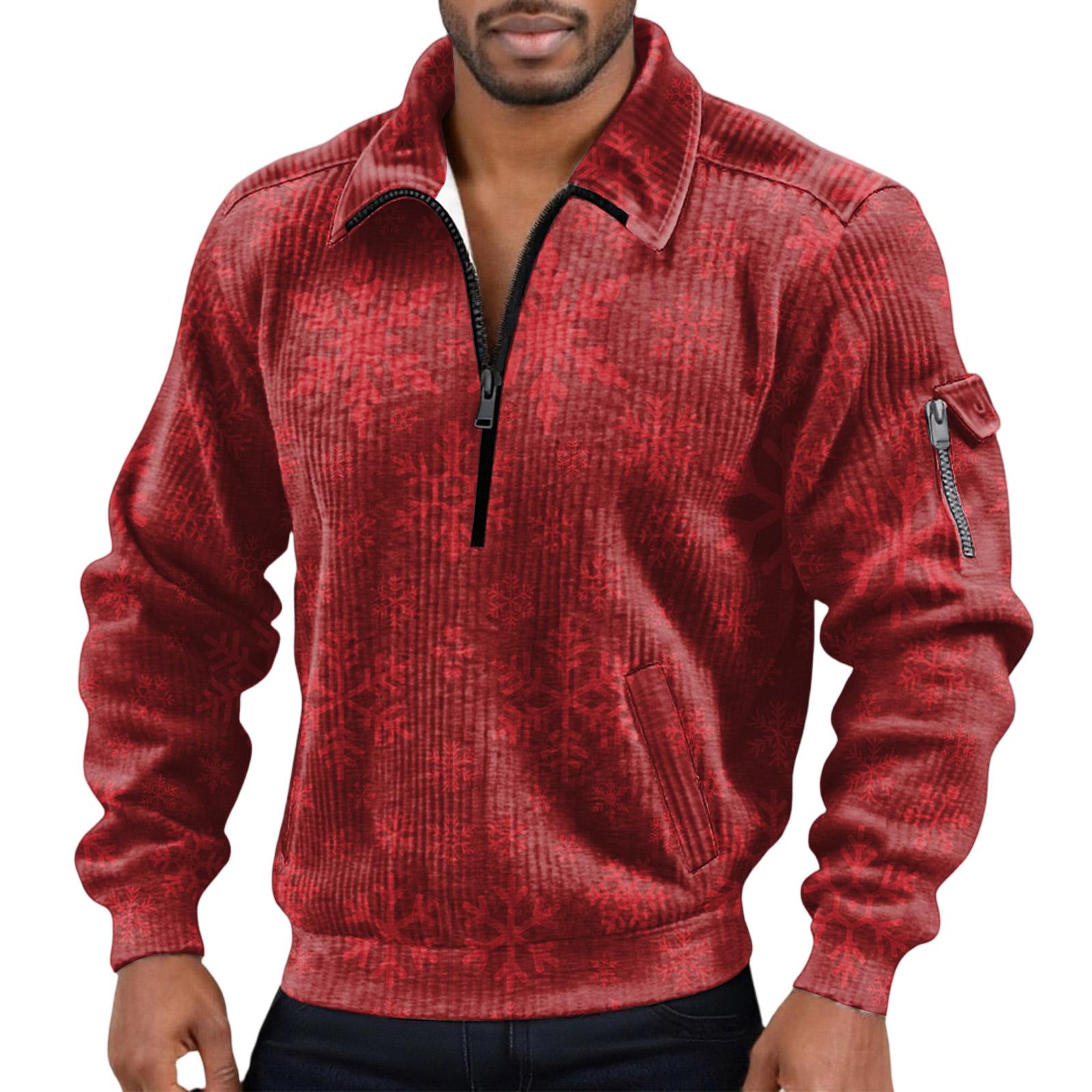 

Мужской однотонный вельветовый топ с длинным рукавом и застежкой-молнией на горловине, мужской повседневный топ с лацканами XL красный