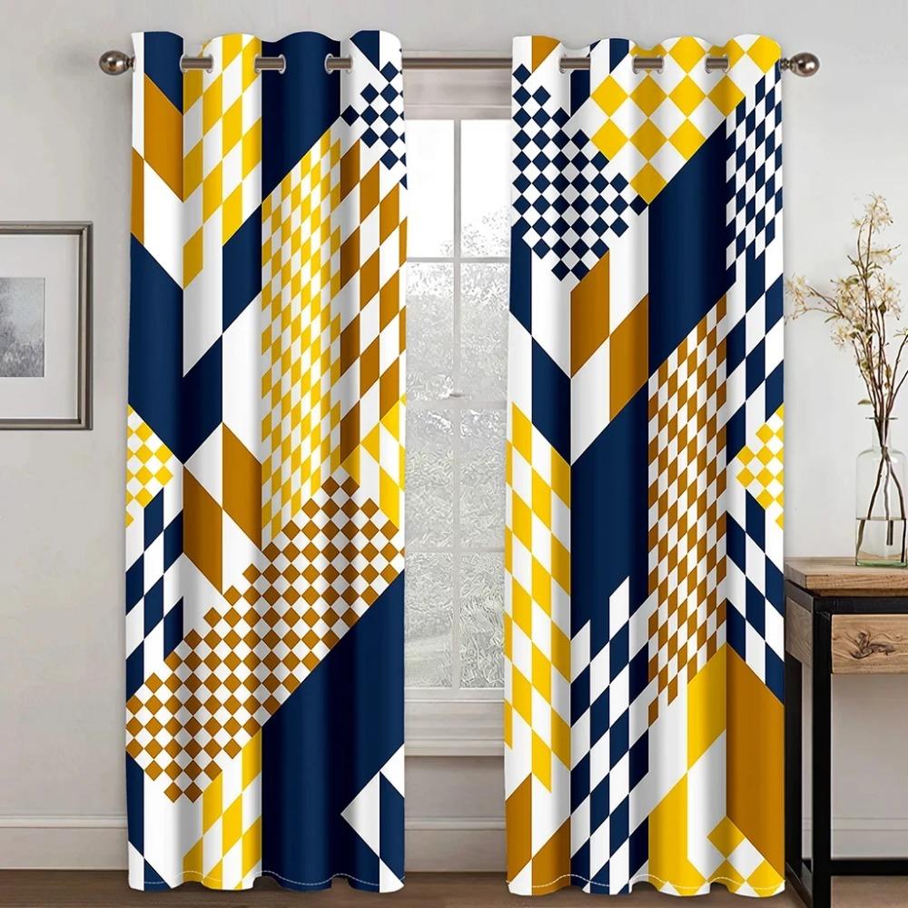 Günstige moderne abstrakte Drapierung gelb grau geometrische Spiralvorhänge für Fenster Wohnzimmer Schlafzimmer Zimmer Dekor 2 Stück Cortinas