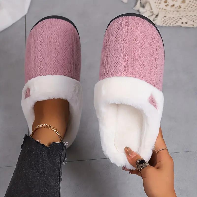 Solid Color Slippers Casual Slip On Plush Lined Shoes Comfortable Indoor Home Slippers