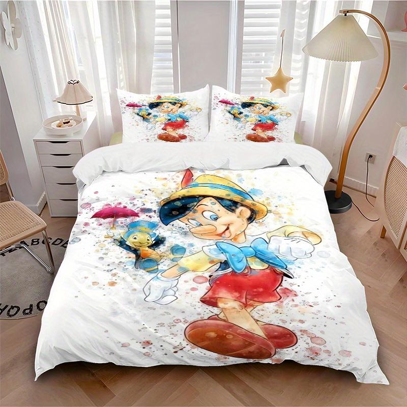 3pcs Pinocchio & Jiminy Cricket Watercolor Art Print Cover Set Ultra Soft, Breathable, and Comfortable Bedding with Stylish Design for Bedroom an