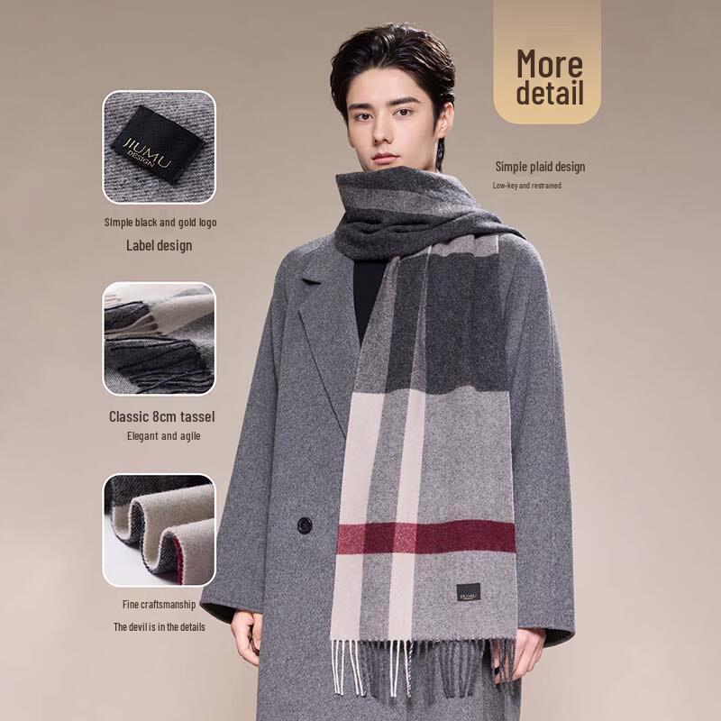 JIUMU Men's Pure Wool Plaid Scarf