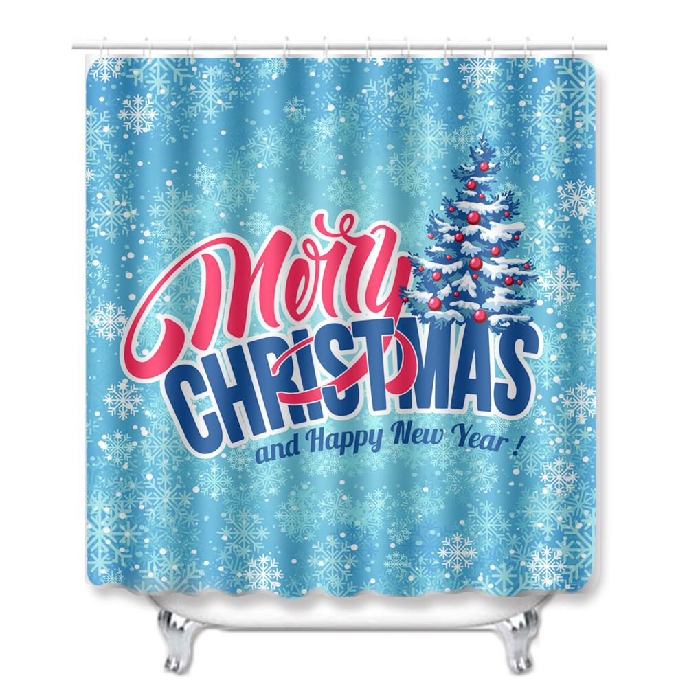 Christmas Shower Curtain Floor Mat Combination Four-Piece Set Bathroom Toilet Carpet Shower Room Mat Foot Mat