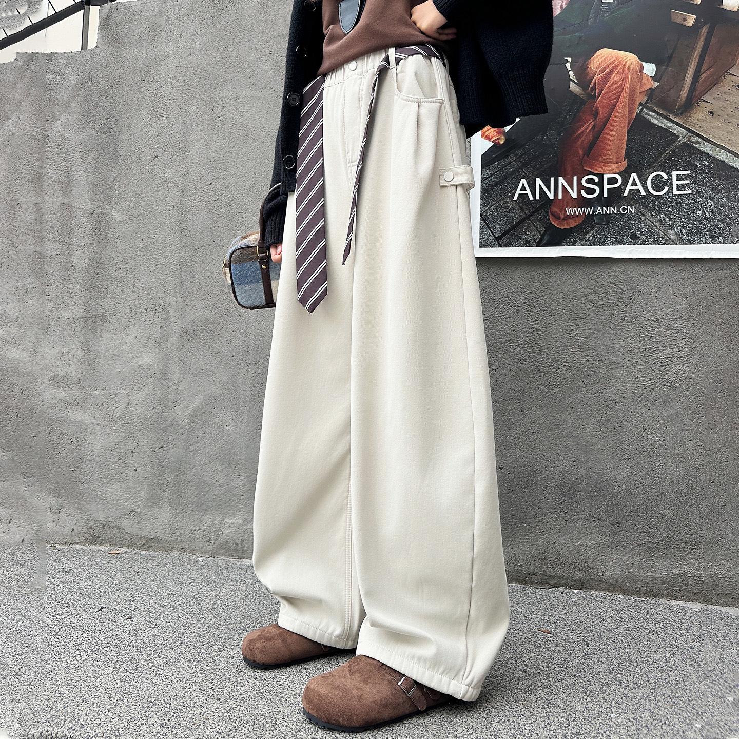 

Girls Plus Velvet Thickened Wide Leg Pants, Winter 2025 Junior High Students Casual Wear S