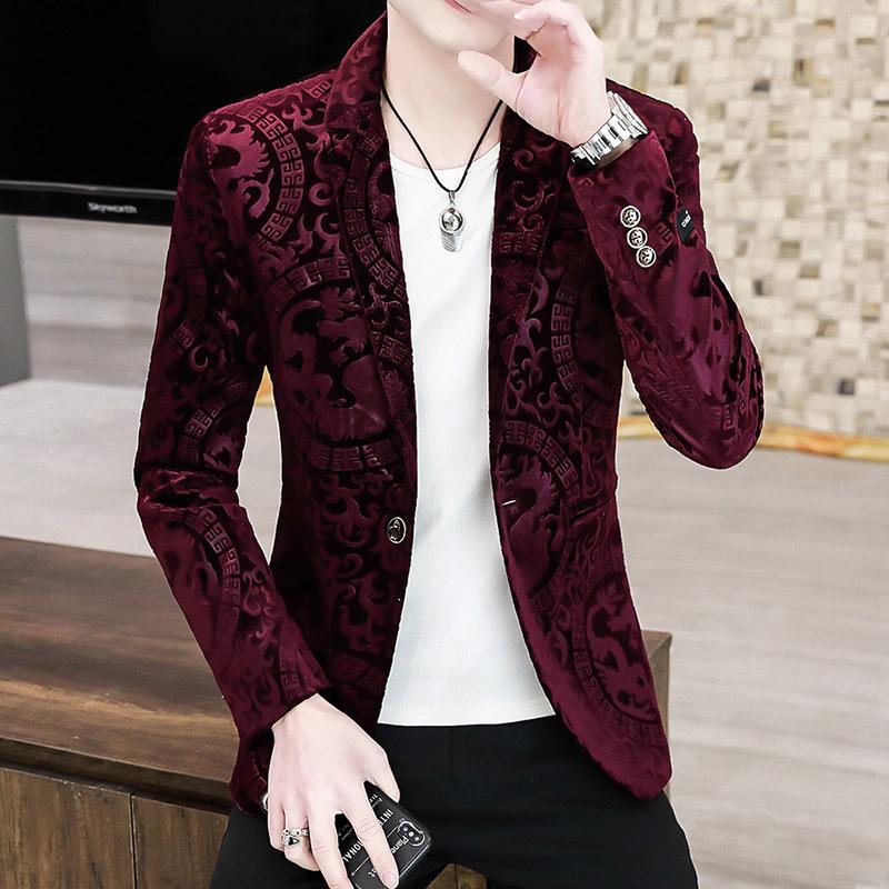 Men's Gold Velvet Slim Fit Korean Style Blazer - Casual, Stylish Suit Jacket