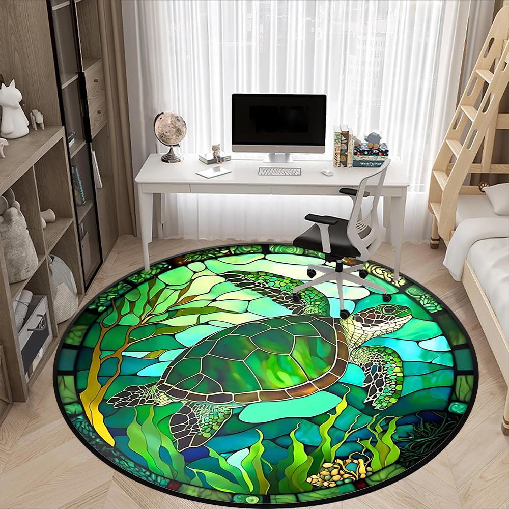 1pc Sea Turtle Stained Glass Chair Carpet for Office, Soft, Non-Slip Polyester Mat, Office, Living Room, Bedroom, Durable Polyester yy251207102
