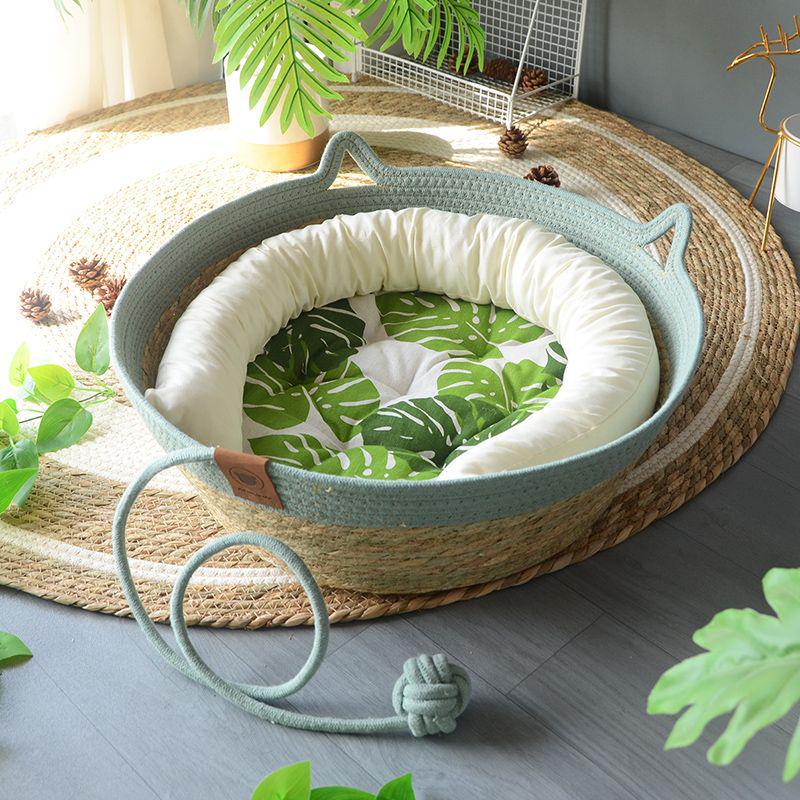 Rattan Woven Cat Bed: All-Season Winter Warm Nest for Pets