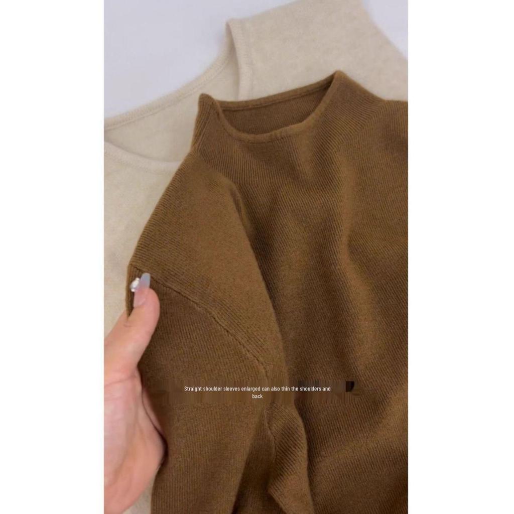 Niche Women's Thick Autumn Winter Sweater, Korean Style Versatile Half-High Collar Base Layer.