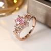 Exquisite Pink Water Drop Zircon Ring for Women Rose Gold Color Romantic Love Ring Eternity Bridal Jewelry