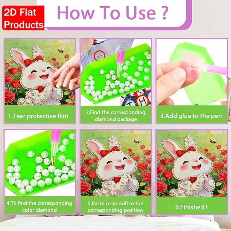 DIY Cute Little Rabbit Pearl Diamond Art Kits Without Frame 30x40cm Gem Art Diamond Painting Kits for Adults/Beginners Gift Idea Home Wall Decor